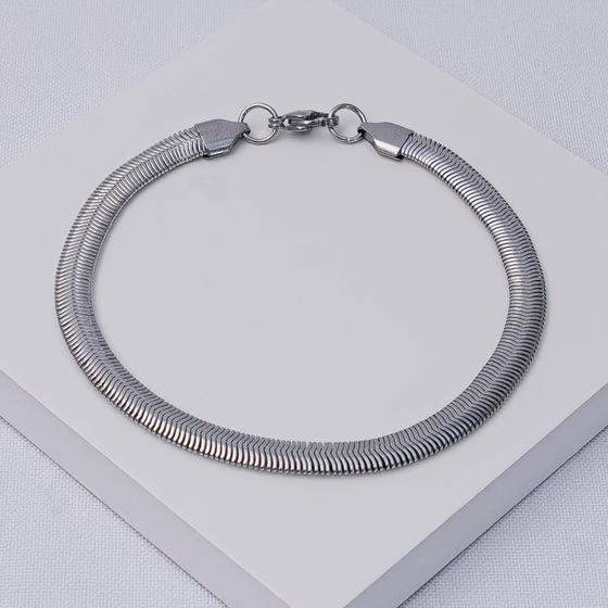 Imagem de Pulseira Aço Inox Prateado Malha Piolho de Cobra