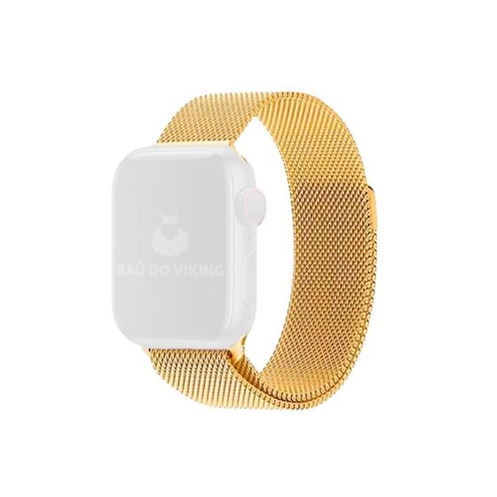 Imagem de Pulseira Aco Milanes Dourado Amarelo Compatível com Apple Watch