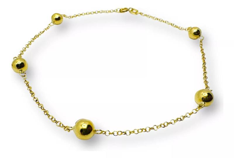 Imagem de PULSEIRA ADULTO BOLAS 5MM MALHA ELO PORTUGÊS EM OURO 18K 750 - 22cm