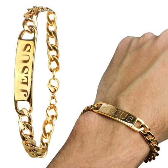 Imagem de Pulseira banhada jesus cristo masculina aço inoxidável qualidade premium presente