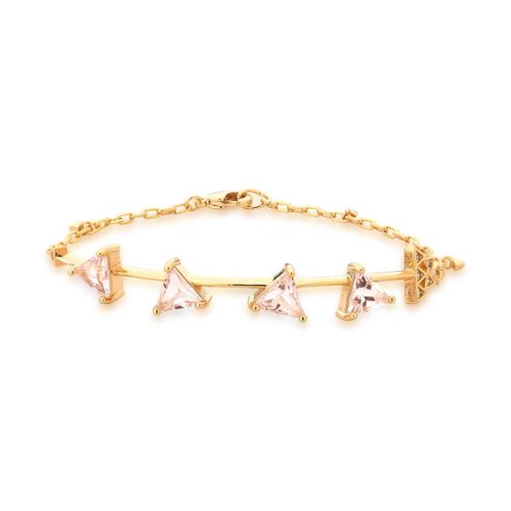 Imagem de Pulseira Banhada Ouro com Pedra Triangular Rosa e Zircônias
