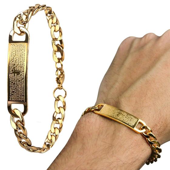 Imagem de Pulseira banhada ouro pai nosso dourada oração masculina ajustavel casual estilosa original presente