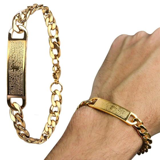 Imagem de Pulseira Banhada Ouro Pai Nosso Estilosa Moda Masculina