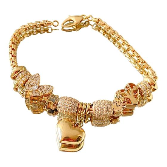 Pulseira Berloque em Ouro 18k com Pingente de Coração Menor preço em Pulseira Berloque em Ouro 18k com Pingente de Coração