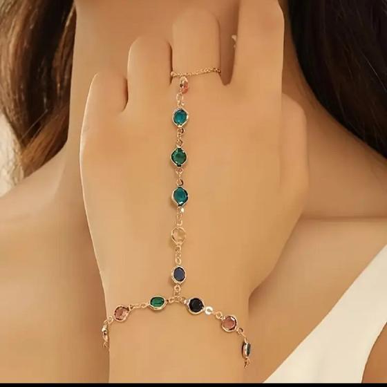 Pulseira Bohemian com Anel Ajustável e Pedras de Zircônias - vns Imagem de Pulseira Bohemian com Anel Ajustável e Pedras de Zircônias