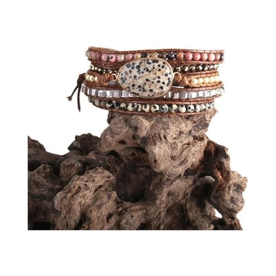 Imagem de Pulseira Boho Frisada com 5 Fios e Pedras Naturais - Envoltório de Presente