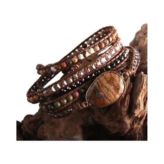 Imagem de Pulseira Boho Frisada com 5 Fios e Pedras Naturais - Envoltório de Presente