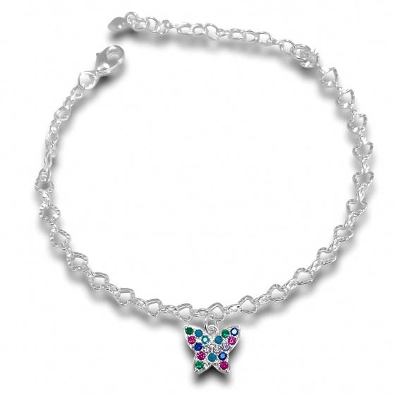 Imagem de Pulseira Borboleta Cravejada Zirconia Colorida Banhada a Prata Semijoia