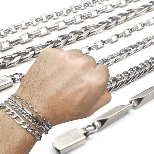 Imagem de Pulseira Bracelete Aço Inox Prata 17 A 21cm Vários Modelos