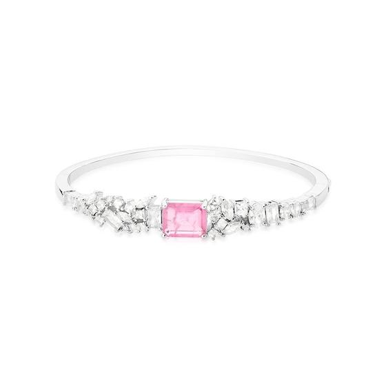 Imagem de Pulseira Bracelete com cristais translúcidos e cristal pink folheada em ródio branco
