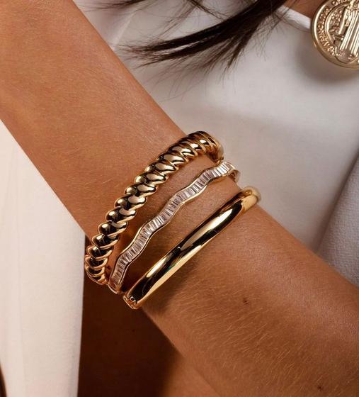 Imagem de Pulseira Bracelete Croissant Semijoia Banhos Ouro 18K ou Ródio Branco