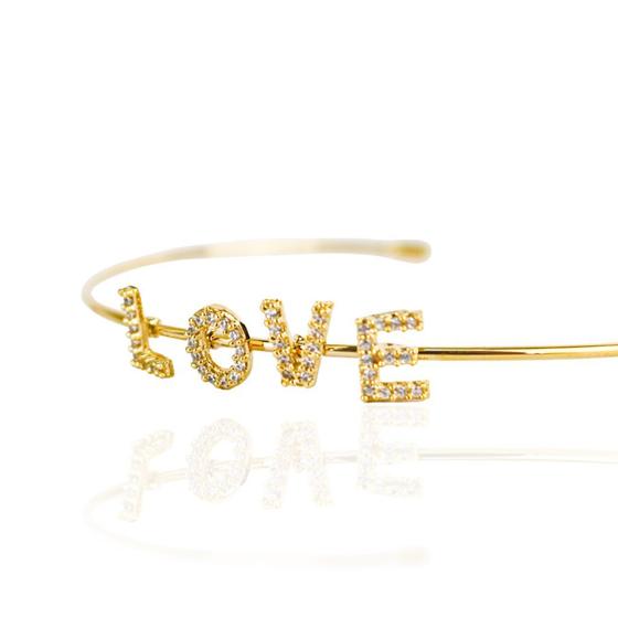 Imagem de Pulseira bracelete feminin love cravejado banhado a ouro 18k