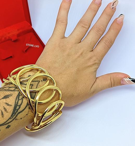 Imagem de Pulseira Bracelete Feminino Punk Geométrica Folheado a Ouro Aberto Ajustável Punho de Braço Lançamento 2024 Moda Fashion