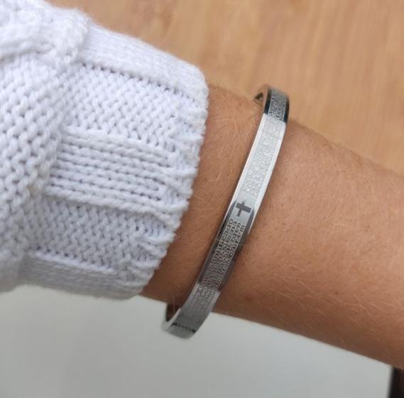 Imagem de Pulseira Bracelete Oração Pai Nosso Aço Inox 316L Masculino Feminino Inoxidável Luxo Dourado Preto Prata