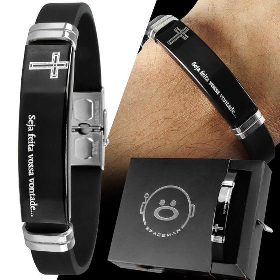 Imagem de Pulseira Bracelete Oração Pai Nosso Preto + Caixa Presente Pmpn12