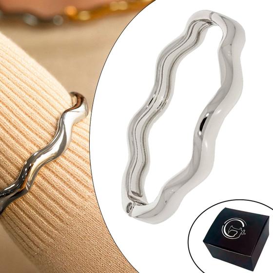 Imagem de Pulseira Bracelete Paládio / Prata Forma Ondulada 68mm Semijoia