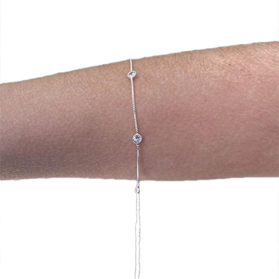 Imagem de Pulseira Bracelete Pedra Zirconia Ponto Luz Banhada Prata