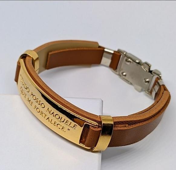 Imagem de Pulseira Bracelete Sintético Ajustável Regulavel Masculino Feminino Placa Inox Tudo Posso/Fé/Gratidão/Pai Nosso