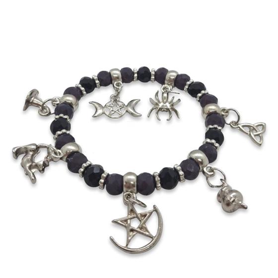 Imagem de Pulseira Bruxa Roxa e Preta Conexão com a Natureza Ajustável