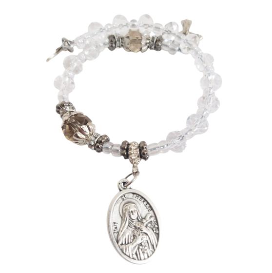 Imagem de Pulseira Cadeia Terço dezena cristal medalha Santa Terezinha