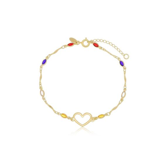 Imagem de Pulseira Colorida com Coração Banhada a Ouro 18k