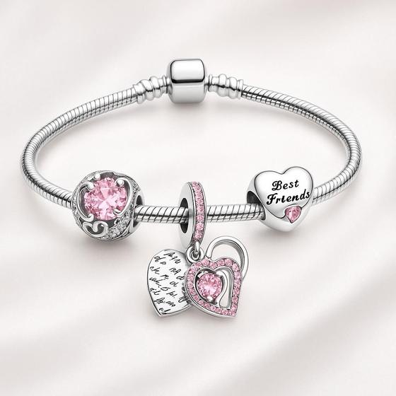 Imagem de Pulseira com Berloque de Coração e Pedra Rosa Mãe .