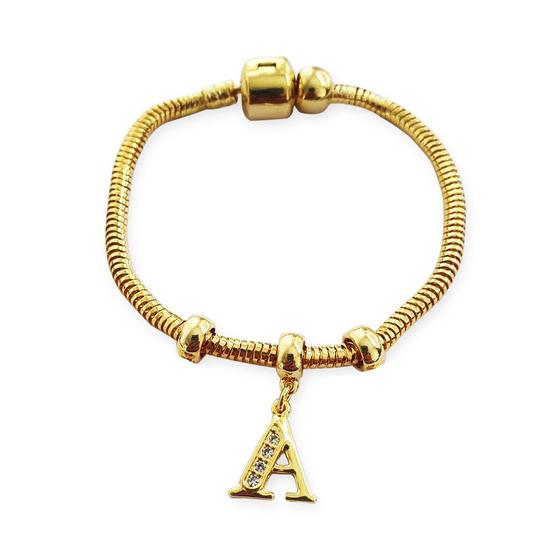 Imagem de Pulseira com Berloque Feminina 17cm Banhada a Ouro