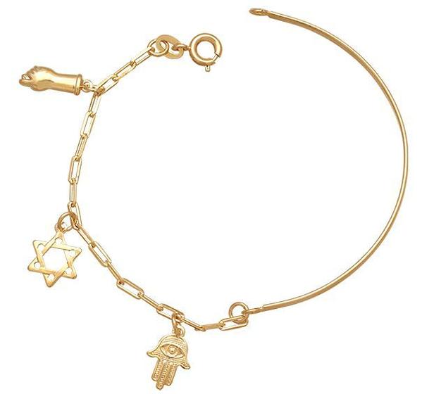 Imagem de Pulseira Com Bracelete Meia Cana Com Figa Estrela Davi MÆo de Fatma