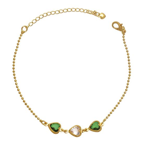 Imagem de Pulseira com Coração Colorido e Corrente de Bolinhas Folheado em Ouro 18K Softjoias