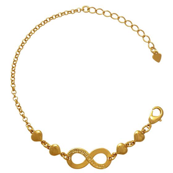Imagem de Pulseira com Corações e Infinito Folheada em Ouro 18K Softjoias