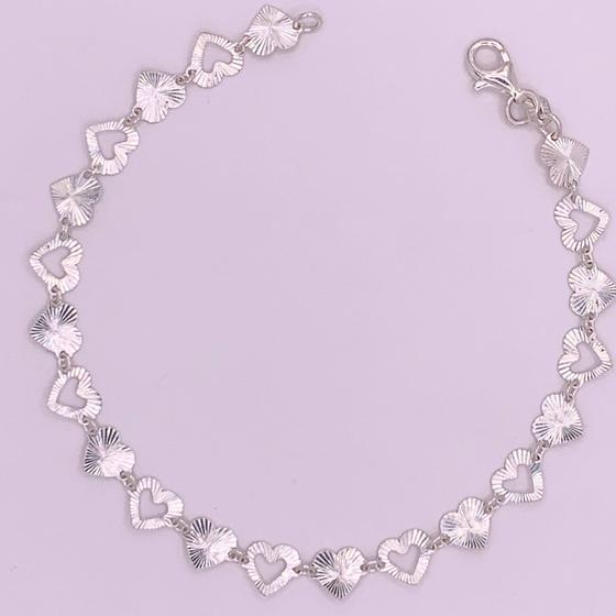 Imagem de Pulseira com corações vazados e cheios, com detalhes, prata 925
