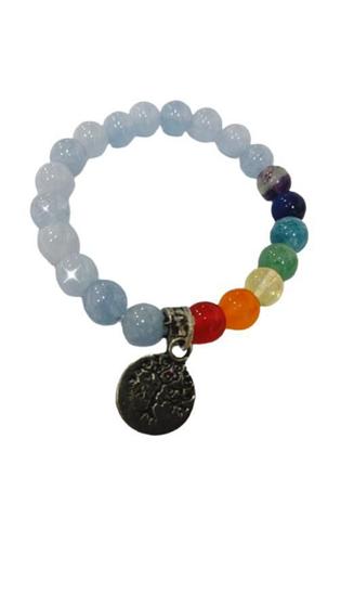Imagem de Pulseira Com Esferas De 8 Mm Pedra Angelita Com Chacras -Zp7