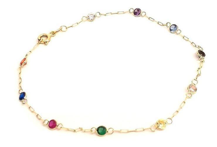 Imagem de Pulseira Com Pedrinha Feminina Colorida - Ouro 18K