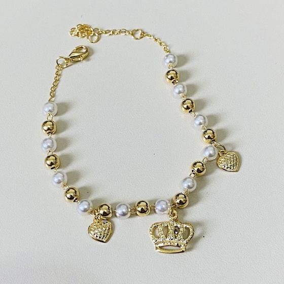 Imagem de Pulseira com Perola e Coroa Bijuteria