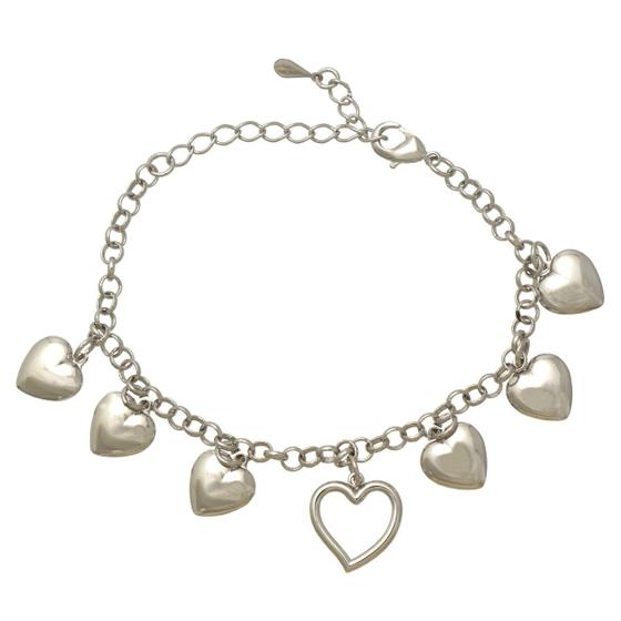 Imagem de Pulseira com Pingentes de Coração Folheado em Ródio Branco Softjoias