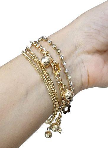Imagem de Pulseira Com Pingentes Dourada Banhada Ouro Feminina