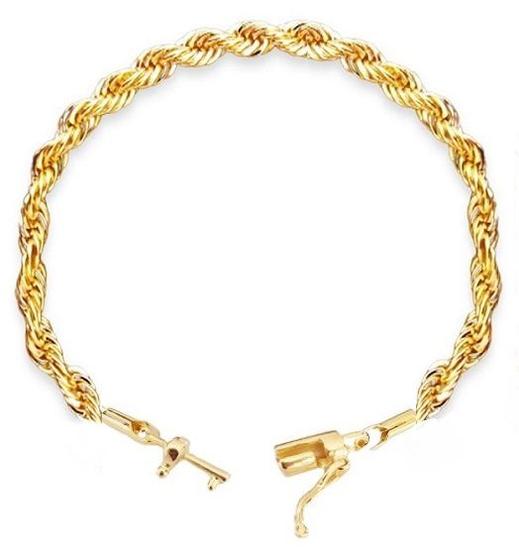 Imagem de Pulseira Cordão Baiano com Fecho Canhão Masculina 21cm Banhada a Ouro