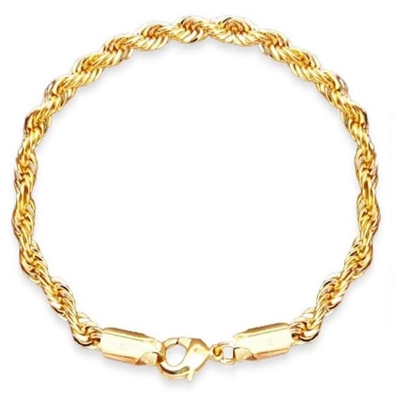 Imagem de Pulseira Cordão Baiano Masculina 23cm Banhada a Ouro