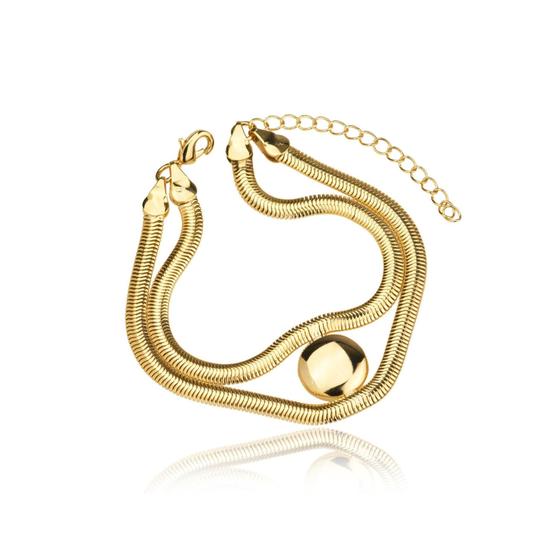 Imagem de Pulseira Corrente Dupla com Círculo Banhada a Ouro 18k