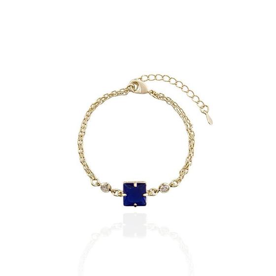 Imagem de Pulseira Corrente dupla Com Zircônia Quadrada Azul e Pontos de Luz Banho Ouro 18K