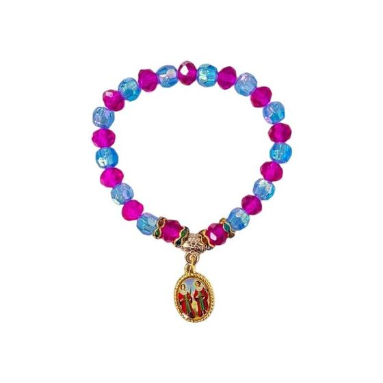Imagem de Pulseira Cosme e Damião com Medalha Cristal e Silicone