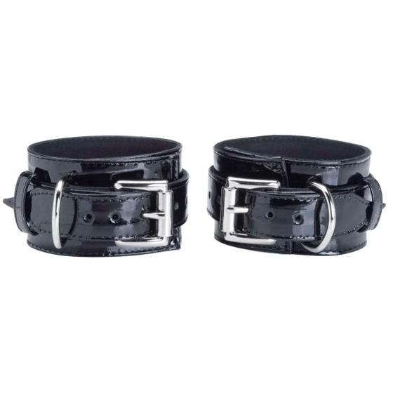 Imagem de Pulseira Couro Legítimo Algemas Preto Vinil Ajustável Fantasia Estilo Vinil Latex Amor Luxo Haloween