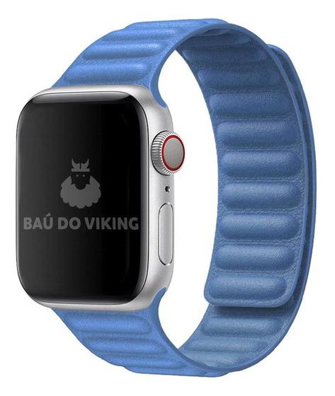 Imagem de Pulseira Couro Link Compatível com Apple Watch 38mm 40mm Azul Cape Cod