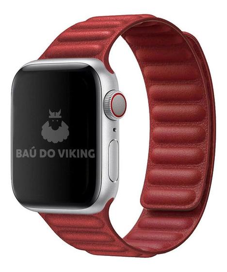 Imagem de Pulseira Couro Link Compatível com Apple Watch 42mm 44mm Vermelha