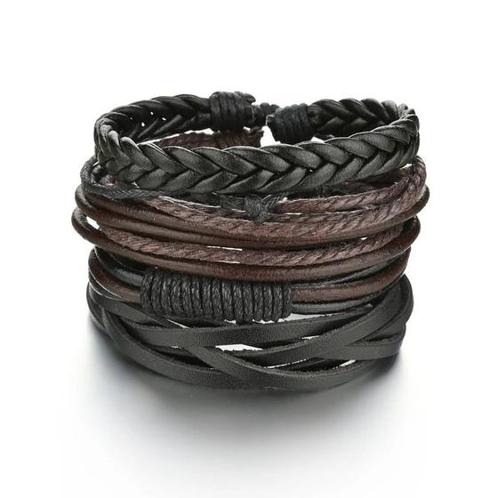 Imagem de Pulseira Couro Masculina Feminina Ajustável Rock Ancora