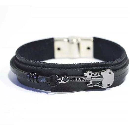 Imagem de Pulseira Couro Masculina Guitarra