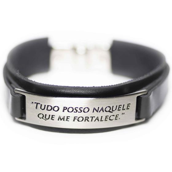 Imagem de Pulseira Couro Masculina Tudo Posso Naquele que me Fortalece