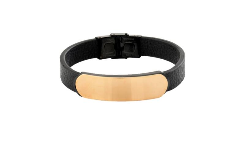 Imagem de Pulseira Couro Placa Rose Gold