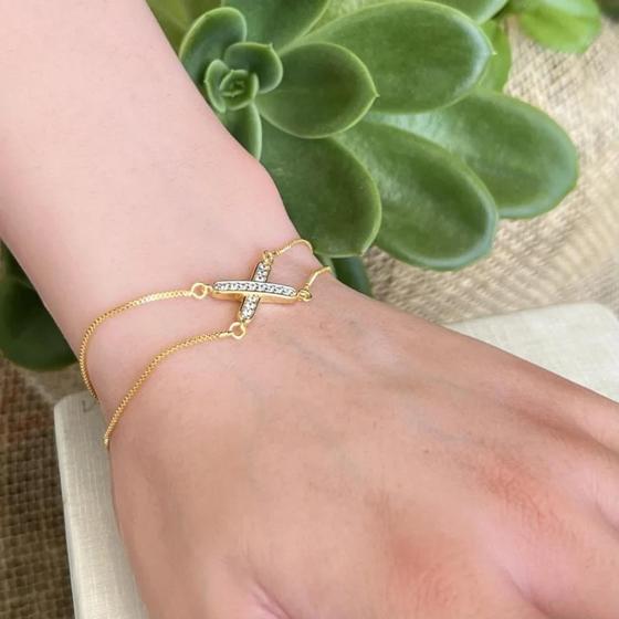 Imagem de Pulseira Cravejada Xis REF : 65.0770 Banhado a ouro