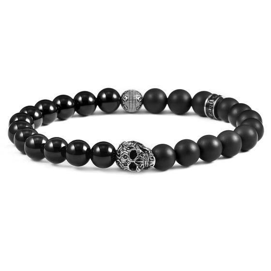 Imagem de Pulseira Crucible - Caveira em Aço Inoxidável com Pedra Ônix